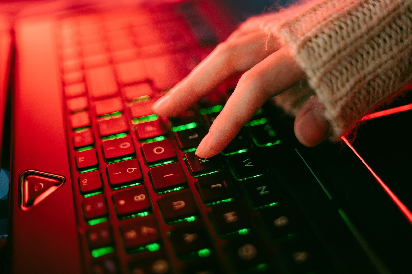 close-up of fingers on a gaming keyboard